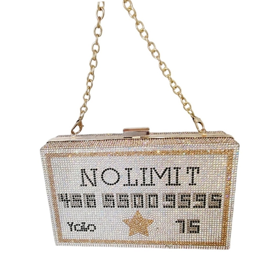 No Limit‎ Sparkle Handbag Clutch Silver Gold 7x5 YOLO NWOT